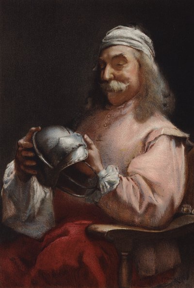 Un amico nel bisogno, ritratto di un uomo che guarda un elmetto da Frederick William Davis