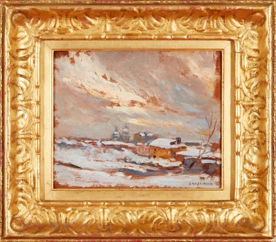 Paesaggio invernale con cupole lontane, Russia (olio su tavola) da Frederick William Jackson