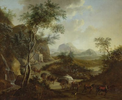 Paesaggio con un convoglio di cavalli e carri da Frederick de Moucheron