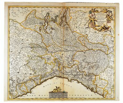 Repubblica di Genova, Ducato di Milano, Parma e Monferrato, Mappa di Frederik de Wit, Amsterdam, Incisione su rame da Frederick de Wit