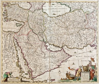 Mappa della Persia (Iran), Armenia, Anatolia (Turchia) e Arabia (penisola arabica: Arabia Saudita, Kuwait, Emirati Arabi Uniti, Oman, Qatar, Yemen, Bahrain) da Frederick de Wit