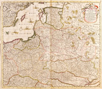 Mappa del Regno di Polonia, Ducati di Lituania e Livonia (Lettonia) e Ucraina da Frederick de Wit