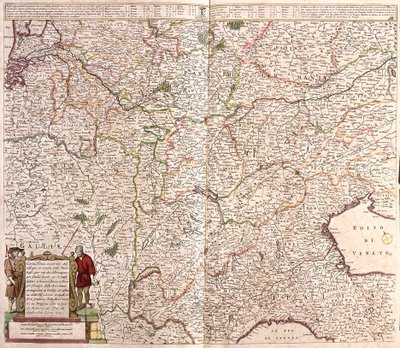 Mappa della regione della catena delle Alpi (Francia, Italia, Germania) da Frederick de Wit