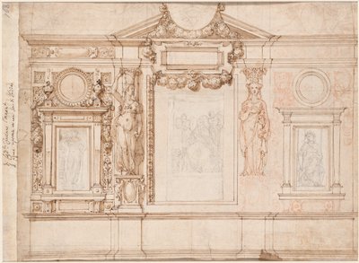 Progetto per una decorazione murale con schizzi incollati dopo Raffaello (verso) da Frederico Zuccaro