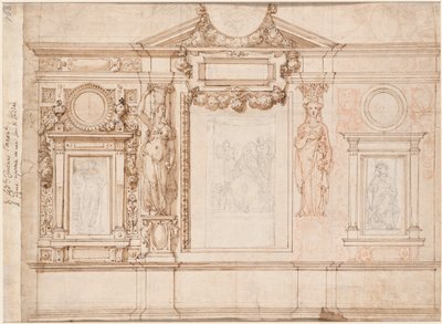 Progetto per una decorazione murale con schizzi incollati dopo Raffaello verso, c. 1580-90 da Frederico Zuccaro