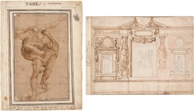 Un Ebreo, da Cristo mostrato al popolo (recto); Progetto per una decorazione murale con schizzi incollati dopo Raffaello (verso) da Frederico Zuccaro