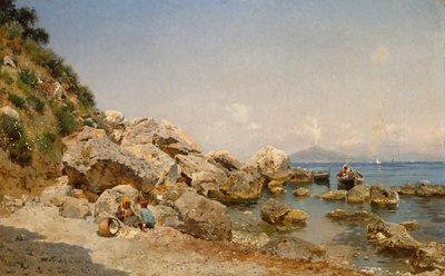 Sulla spiaggia, Capri con il Vesuvio sullo sfondo da Frederico del Campo
