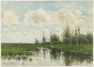 Stagno con alberi e prato da Fredericus Jacobus van Rossum du Chattel