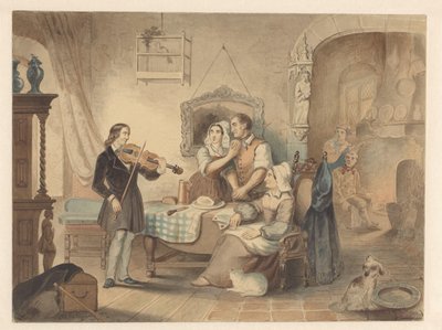 Charles Auguste de Bériot suona il violino per una compagnia da Frederik Carel de Graaff (signed by artist)