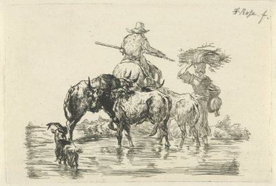 Pastore e pastorella guadano un ruscello da Frederik Cornelis Rose