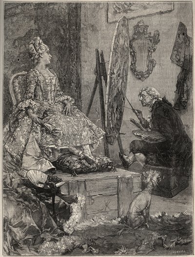François Boucher dipinge il ritratto di Jeanne Antoinette Poisson, Marchesa di Pompadour da Frederik Hendrik (after) Kaemmerer