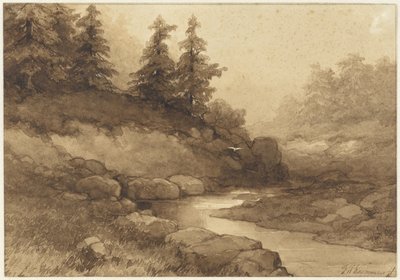 Paesaggio collinare con un fiume da Frederik Hendrik Kaemmerer
