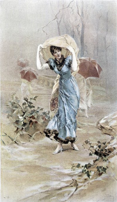 Donna che si protegge dalla pioggia - allegoria dell
