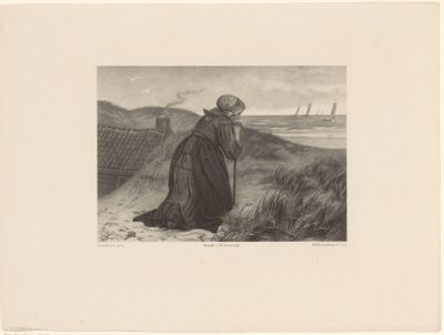 Vecchia donna appoggiata a un bastone da Frederik Hendrik Weissenbruch