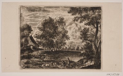 Paesaggio. In primo piano capre e pastori da Frederik Laub