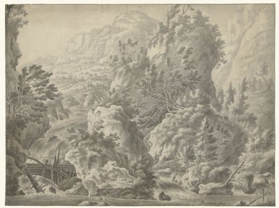 Paesaggio montano con cascata da Frederik de Moucheron