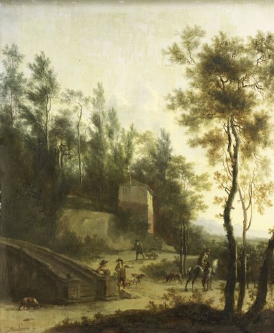 Paesaggio italiano con cacciatori da Frederik de Moucheron