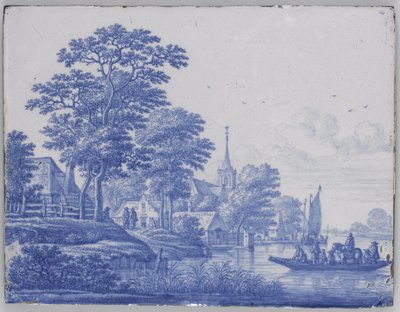 Placca rettangolare con paesaggio fluviale da Frederik van Frytom (attributed to)