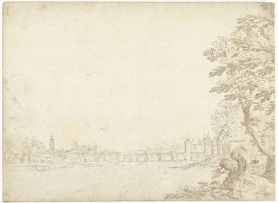 Veduta di una città su un fiume (il Danubio?) da Frederik van Valckenborch