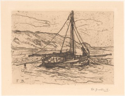 Barca da gamberi in mare da Frederika Henriëtte Broeksmit (signed by artist)