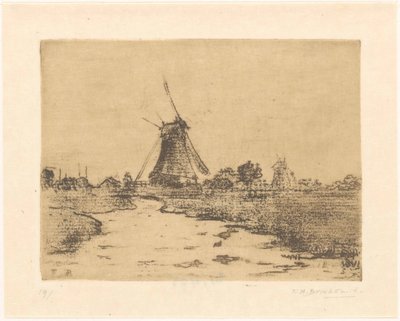 Mulino vicino a un canale da Frederika Henriëtte Broeksmit (signed by artist)