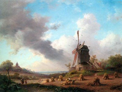 Paesaggio estivo con agricoltori che raccolgono da Fredrik Marinus Kruseman