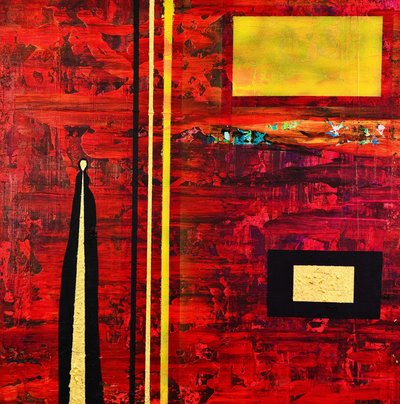 Figura astratta in rosso e oro da Fredrik Olsen