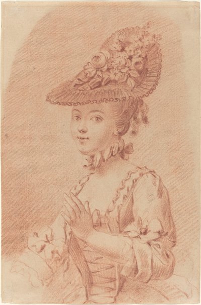 Una Giovane Ragazza con un Cappello Fiorito da French 18th Century