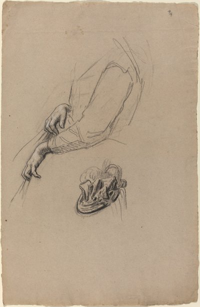 Mani di giovane donna e cappello con nastro da French 19th Century