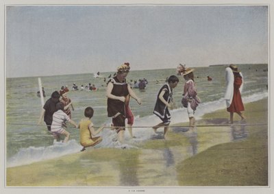 Bambini che giocano con una corda sulla spiaggia (foto a colori) da French Photographer