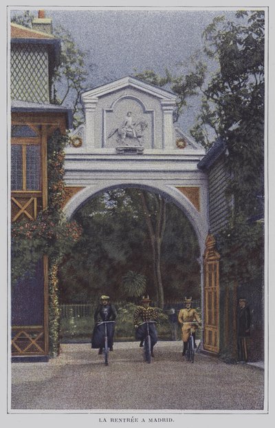 Ciclisti che tornano al Chateau de Madrid nel Bois de Boulogne, Parigi, dopo una passeggiata da French Photographer