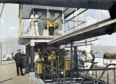 Marina francese, fine XIX secolo: esercizio della barra di navigazione - Bibl. des Arts Deco. da French Photographer