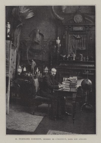 Pittore francese Fernand Cormon nel suo studio (litografia a colori) da French Photographer