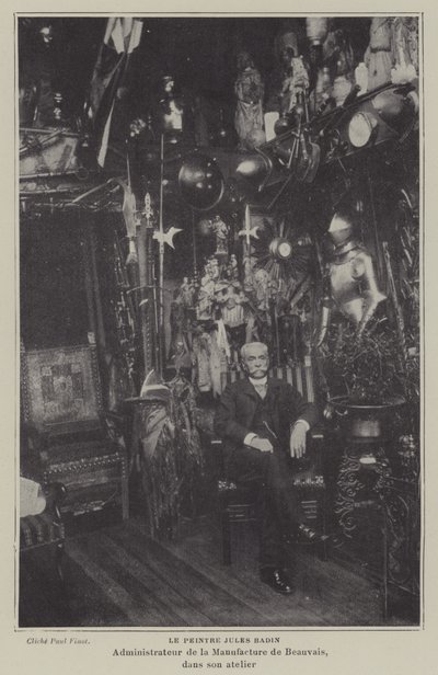 Pittore francese Jules Badin, Direttore della Manifattura di Arazzi di Beauvais, nel suo laboratorio da French Photographer