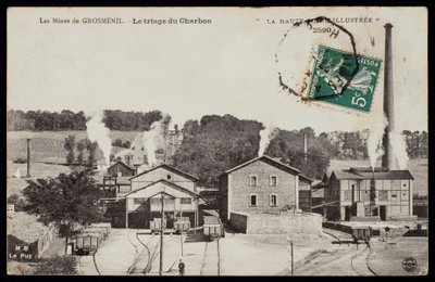 Cartolina raffigurante le miniere di Grosmenil, selezione del carbone, Haute-Loire, c.1900 da French Photographer