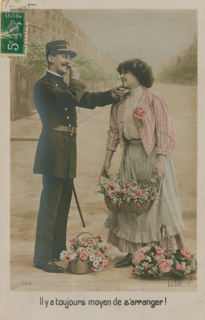 Cartolina di un poliziotto francese con una fioraia da French Photographer