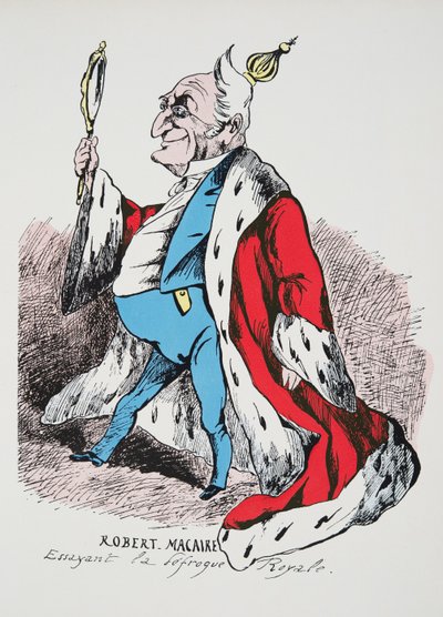 Robert Macaire - provando il vestito reale, da Storia della Terza Repubblica, Vol. I, Storia Politica, pub.1933 da French Photographer