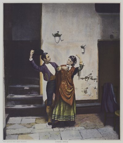 Ballerini spagnoli a Siviglia (litografia a colori) da French Photographer
