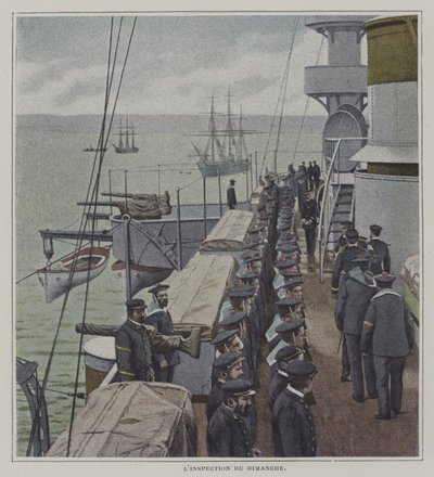 Ispezione domenicale a bordo di una nave da guerra francese da French Photographer