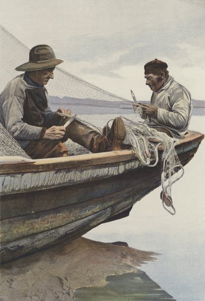 Sulla Canche, Pescatori che riparano le reti da French Photographer
