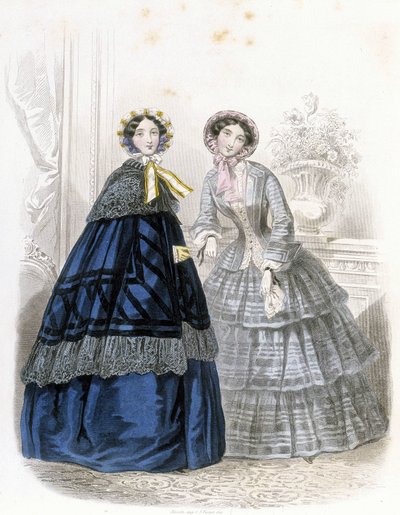 2 donne alla moda: in abito - in "Journal des Demoiselles" 1852 (incisione) da French School