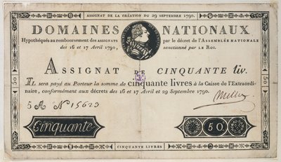 Banconota da 50 livres, 29 ottobre 1790 da French School