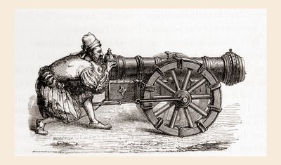 Un cannone tedesco a retrocarica del XVI secolo, da Les Merveilles de la Science, pubblicato c.1870 da French School