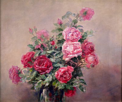 Una ciotola di rose rosse e rosa da French School