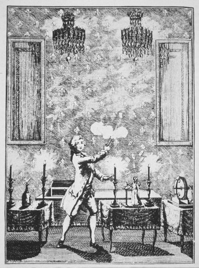Una Dimostrazione di Prestidigitazione da La magie Blanche devoilee di Decremps, 1659, illustrato in una Storia della Magia, pubblicato alla fine del XIX secolo da French School