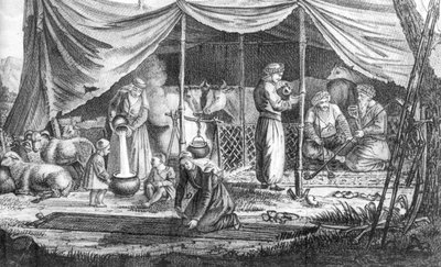 Una famiglia di nomadi curdi, da Voyage en Perse di Gaspard Drouville, pubblicato nel 1825 da French School