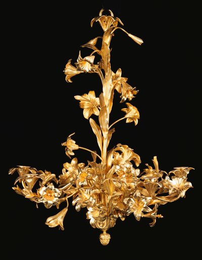 Lampadario francese in bronzo e ottone a otto luci, seconda metà del XIX secolo da French School