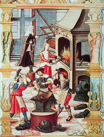 Una fucina francese del XVI secolo, copia di una miniatura da 