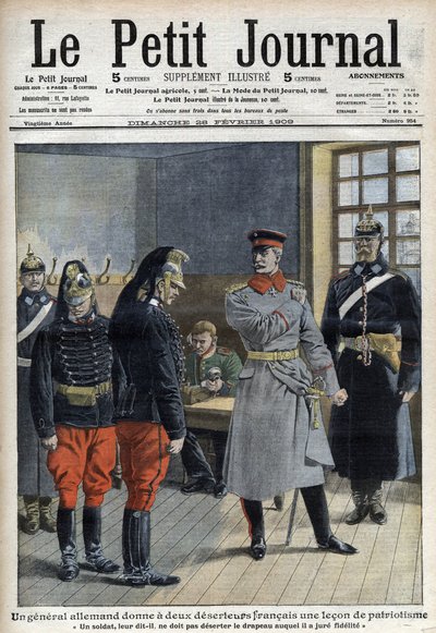 Un generale tedesco dà una lezione di patriottismo a due disertori francesi (dragoni di un reggimento di frontiera) - 