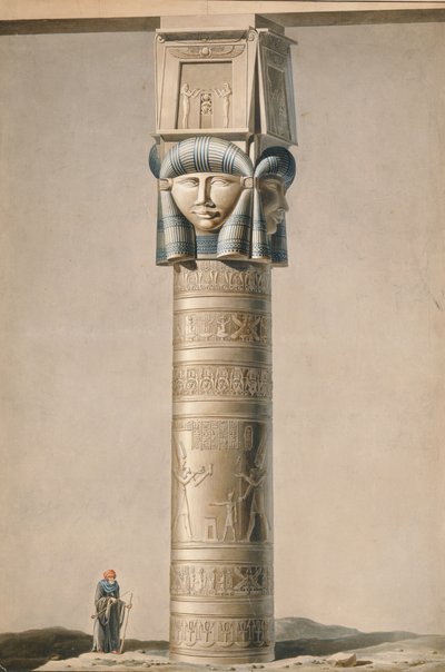 Colonna con testa di Hathor a Dendarah, illustrazione da Descriptions of Egypt di Edmonde Francois Jomard pubblicato 1809-22 da French School